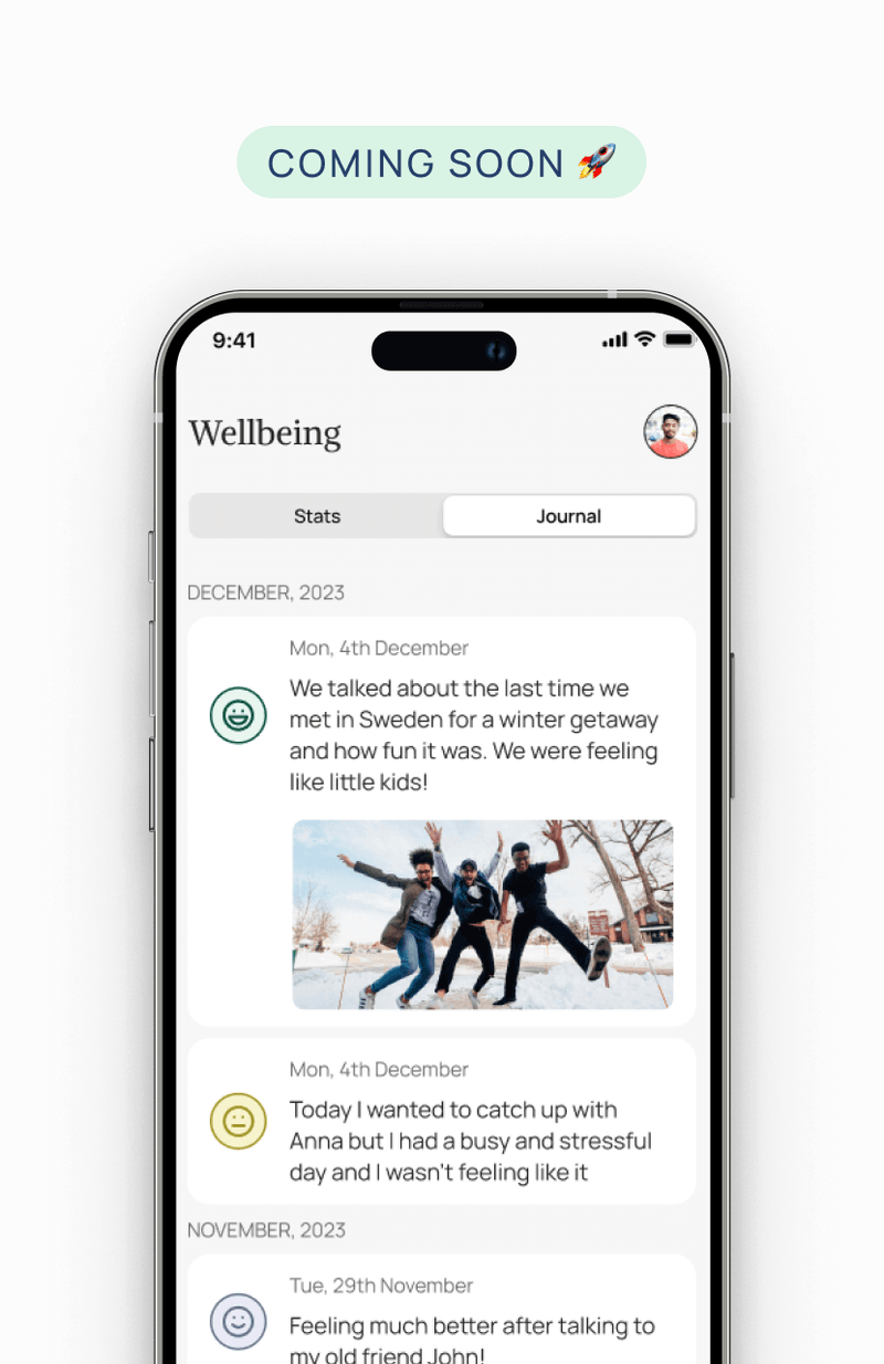 A preview of the planned wellbeing page for the SoonCall app